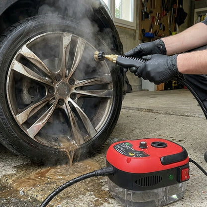 Jante de voiture nettoyée à la vapeur avec la brosse laiton